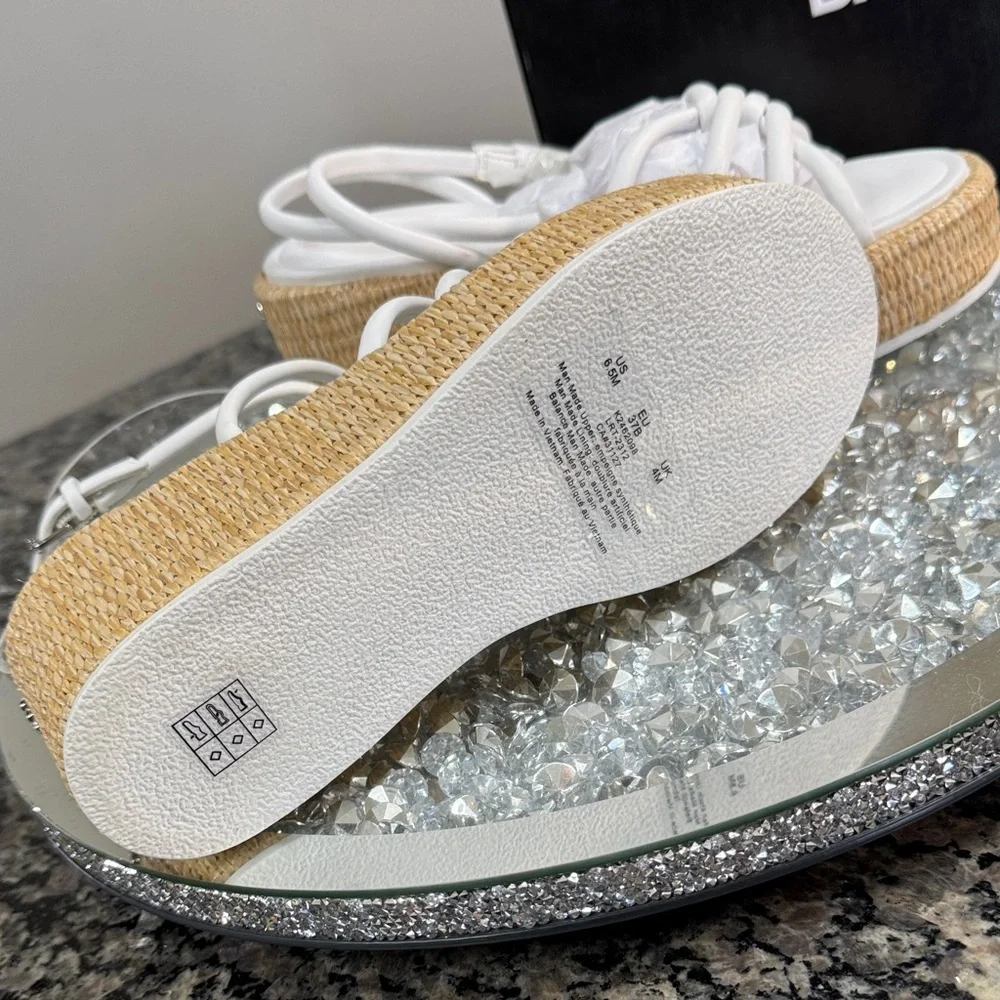 DKNY White Strappy Wedge Sandals with Woven espadrille Platform NEW 6.5